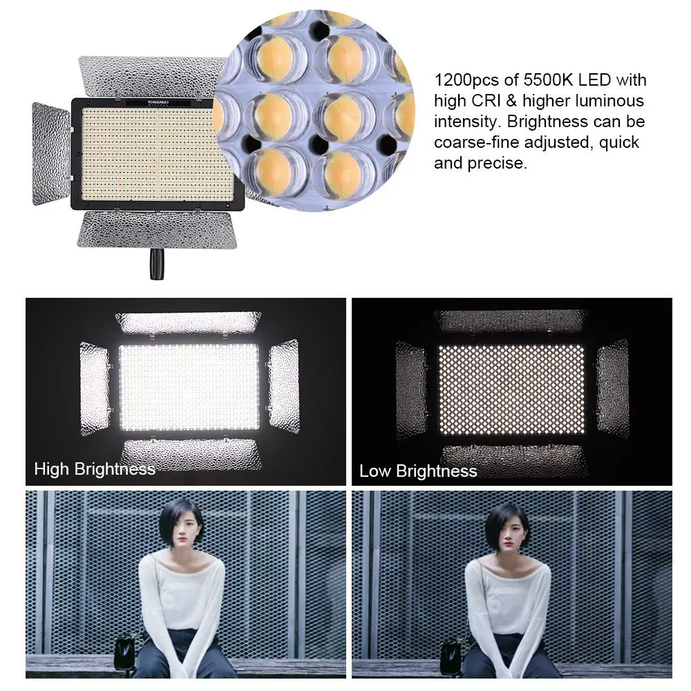 YONGNUO YN1200 Pro светодиодный студийный свет для видео с 3200 k-5500 k Регулируемая Цветовая температура для зеркальных камер Видеокамеры