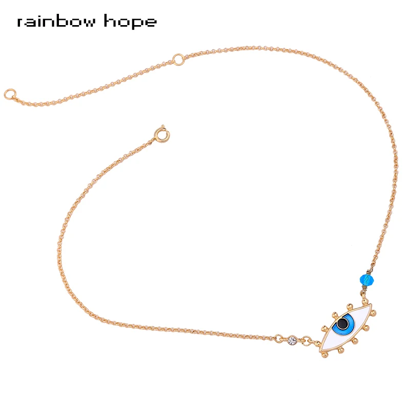 

2017 Mysterious evil eye pendant necklaces Gold Color Chain Blue Enamel Choker Necklace 2017 New Party Fashion Jewelry for women