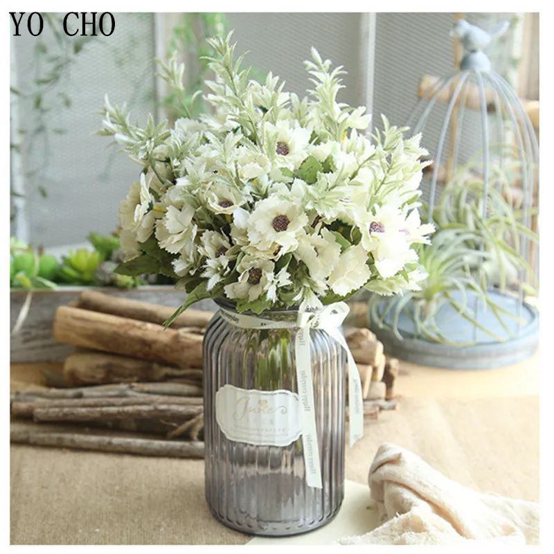 YO CHO Cheap Flower 2pcs 30 Heads Artificial Flowers High Quality Millan Flowers For Home Garden Desktop DIY Decor Fake Flowers YO CHO Cheap Flower 2pcs 30 Heads Artificial Flowers High Quality Millan Flowers For Home Garden Desktop DIY Decor Fake Flowers