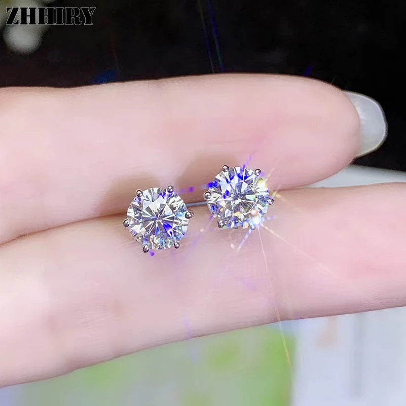 Tanie ZHHIRY prawdziwe Moissanite 925 srebro kolczyki dla kobiet Stud kolczyk razem 2ct D VVS Gem z certyfikatem Fine Jewelry