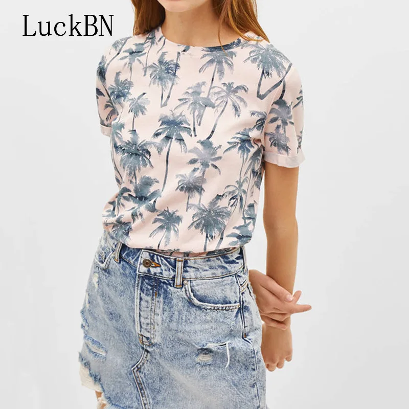 

2019 New Floral Print T Shirt Women Summer Short Sleeve Basic Pink Tshirt Casual Beach Style Ladies Tunic Tops Camiseta Mujer