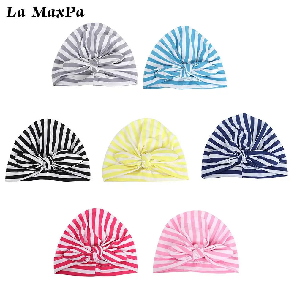 

New design baby Girl Hat Striped Print Bow Knit Cap Peas Cotton Cap Newborn Baby Spring Autumn Winter Hat