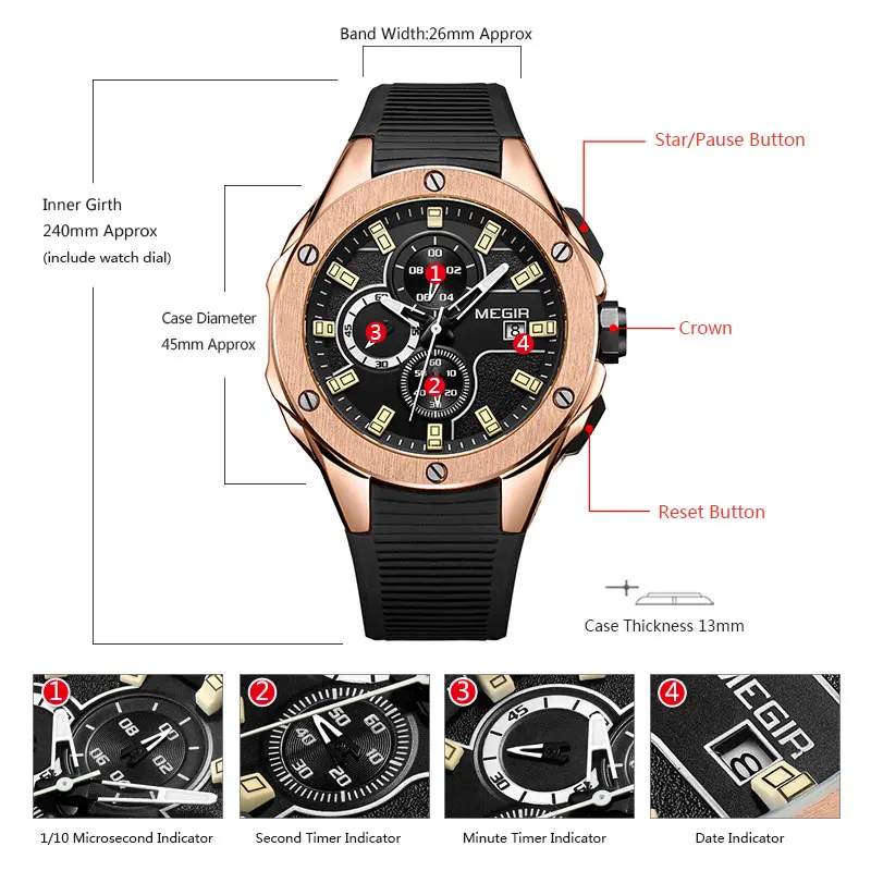 Billige Männer Rose Gold Handgelenk Uhren Marine Sport Quarz Chronograph Uhr Armee Military Stopp Uhr Mann Relogios Masculino 2053 1N0