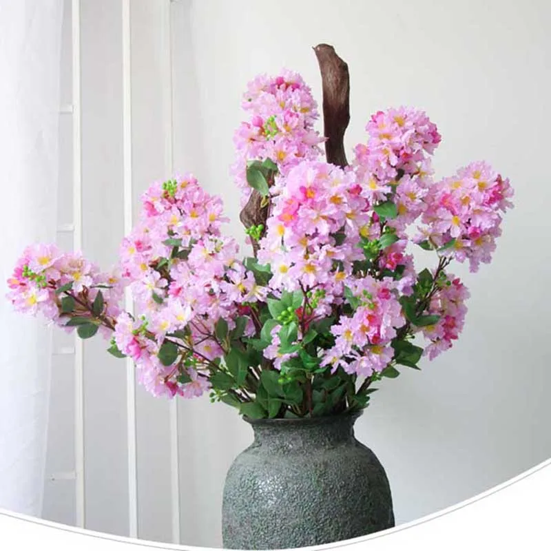 

97cm Artificial Flowers Crape Myrtle Silk Fake Flower Branches to Decorate Artificial Tree Rattan for Home and Wedding Party