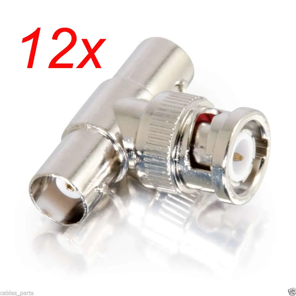 12pcs BNC 1 Male To 2 Female M/F T Type Splitter CCTV Cameras