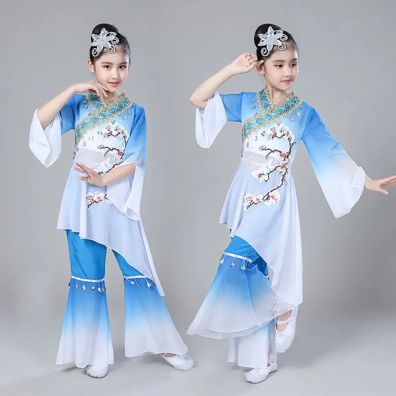Детская Классическая Yangko Одежда для танцев для девочек Традиционный китайский национальный костюм дети современный веер для