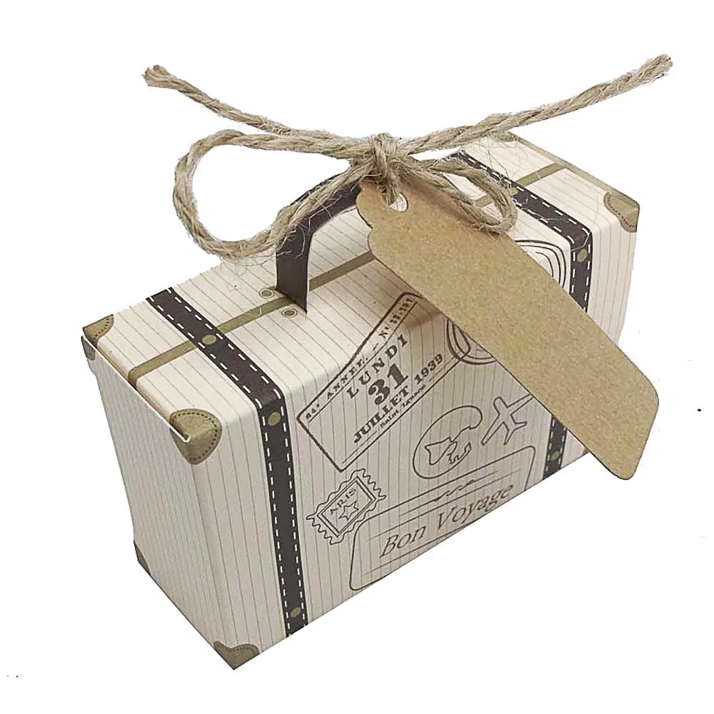 

100 pcs Creative Mini Suitcase Candy Box Candy Packaging Carton Wedding Gift Box Event Party Supplies Wedding favors with Card
