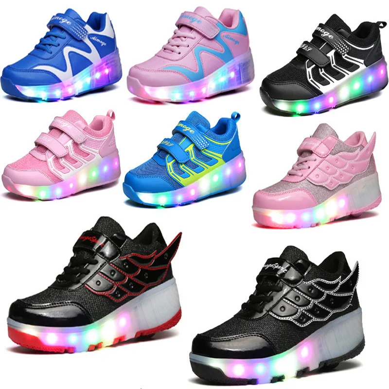 

boys light up shoes 2019 Heelies LED light sneakers with Double wheel boy roller skate casual shoe boys shoes tenis infantil