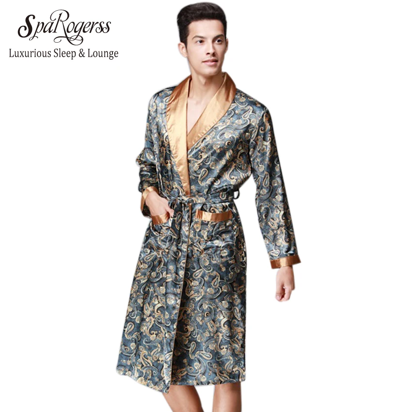 SpaRogerss Men's Robes Sleep Lounge 2018 Fashion Faux Silk Sleep Robe