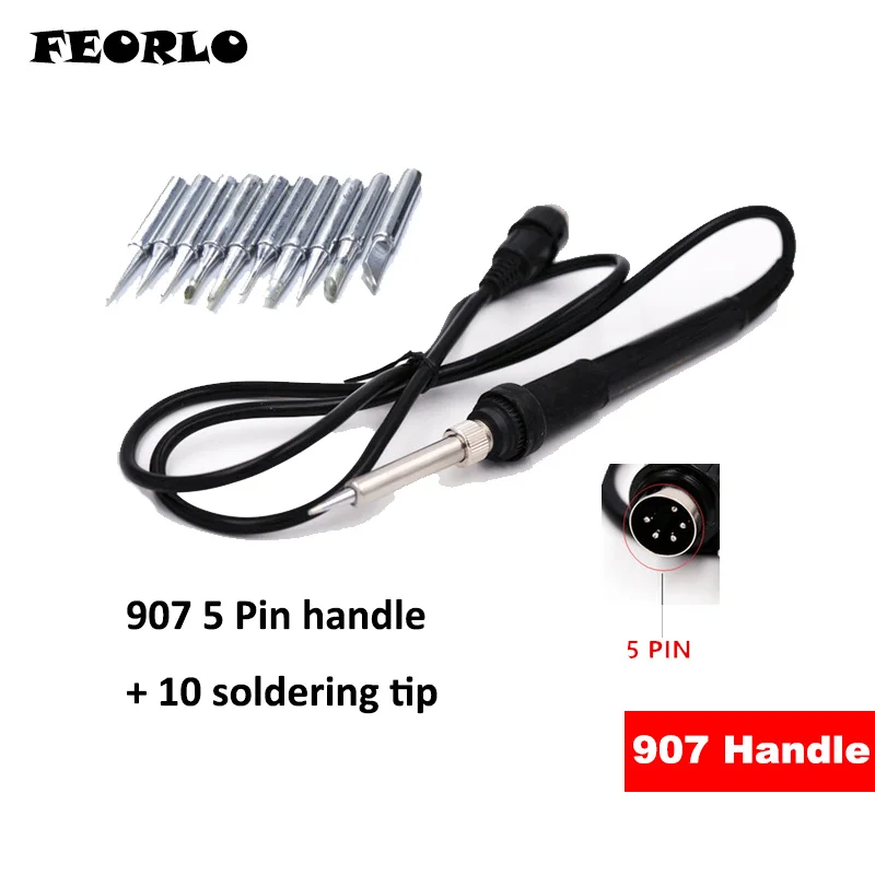 

FEORLO 5 pin 5/hole /7 hole 907 Soldering station iron handle with A1322 ceramic Heater 24V with 10 tip soldering iron tips