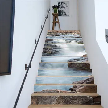 

13pcs Stair Stickers Flowing Water Pattern Self-Adhesive Waterproof Stairs Sticker HG99