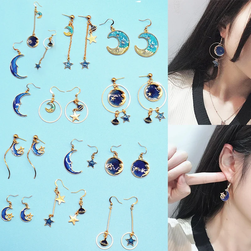 

Simple Korean Cute Multi-style 1Pair Star Moon Shape Pendant Long Tassel Ear Earrings For Women Girls Fashion Jewelry Gift