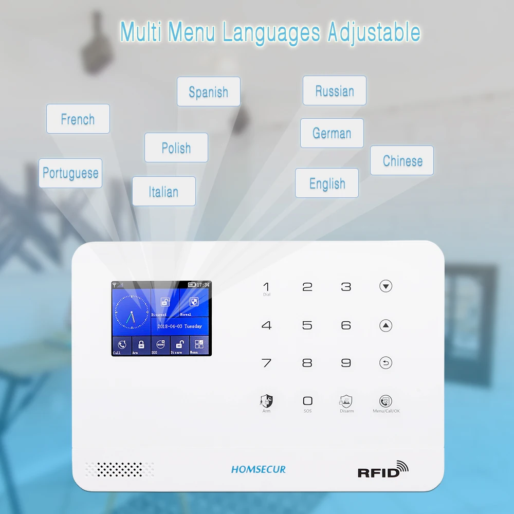 HOMSECUR Беспроводной ЖК-дисплей 3g/WCDMA RFID SMS Автодозвон Система Сигнализации домашней безопасности