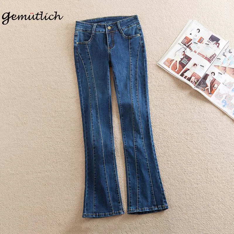 

GEMUTLICH Over Size Women Denim Elasticity Full Length Trousers High Waist Splice Vintage Pants Size 38 40
