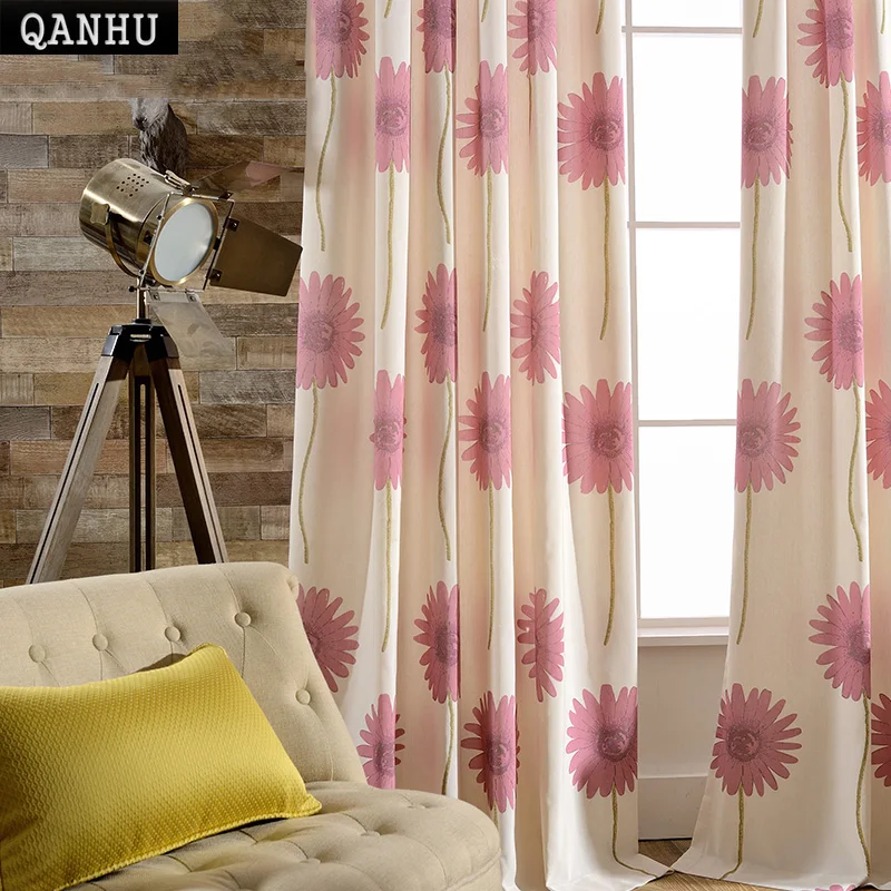 

QANHU Pastoral Style Sunflower Blackout Curtain Pattern Customize Landing Window Curtains for the Living Room