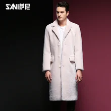 Длинное дизайнерское пальто из овчины для мужчин, утолщенная верхняя одежда из натуральной кожи, мужское пальто с отложным воротником, одежда из овчины с мехом