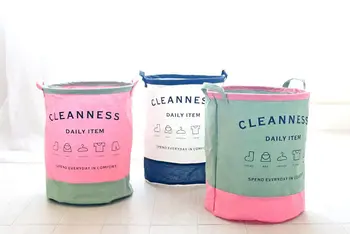 

Two-color stitching English hamper folding waterproof cotton linen fabric laundry basket