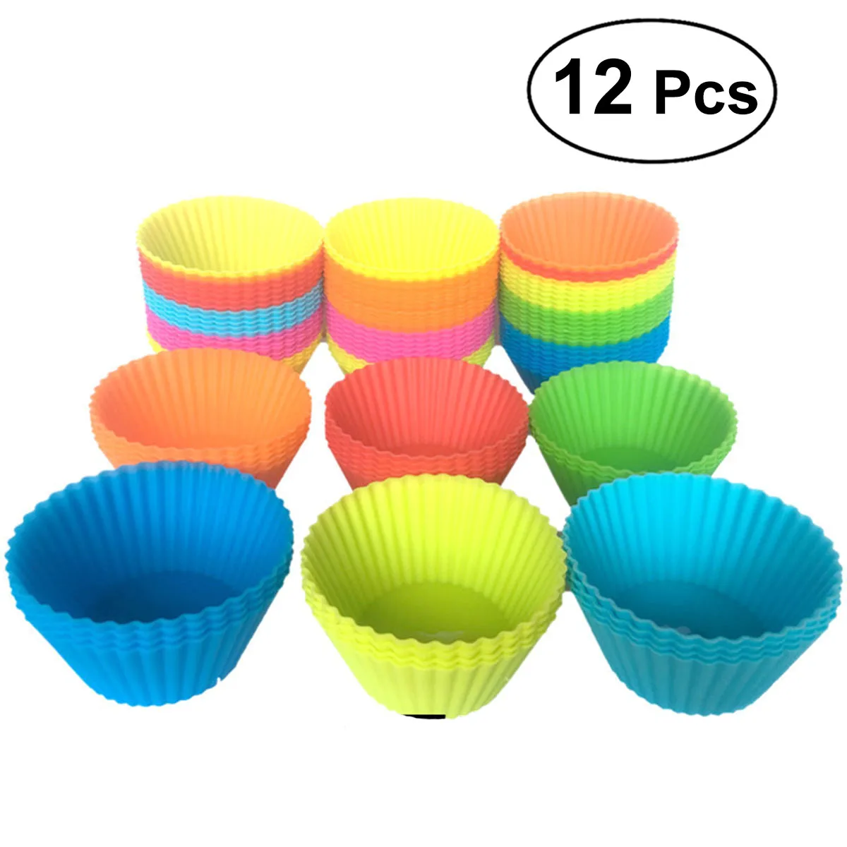 12pcs 7cm Silicone Round Reusable Baking Cake Molds Jelly Mould Cupcake Maker Muffin Cup Kitchen Aid Accessories (Random Color) | Дом и сад
