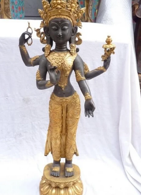

30"Tibet Bronze Gild Four Hands Tara Kwan-Yin Statue R0715