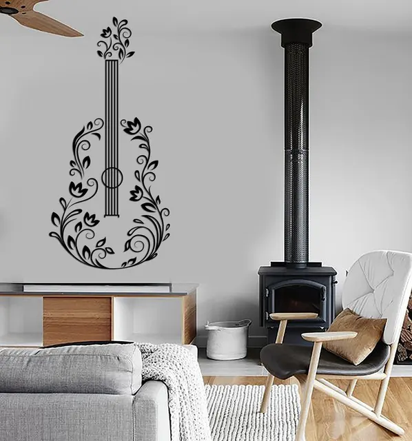 Us 11 64 Music Guitar Wall Stickers Made Off Flower Romantic Song Vinyl Decal Mural Waterproof Vinyl Wall Decals For Kids Bedroom S008 In Wall