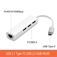  USB Type-C To 3 Ports USB2.0 Hub with RJ45 Ethernet LAN Port USB-C OTG Adapter for Apple Air pro Mobile Chromebook XPS