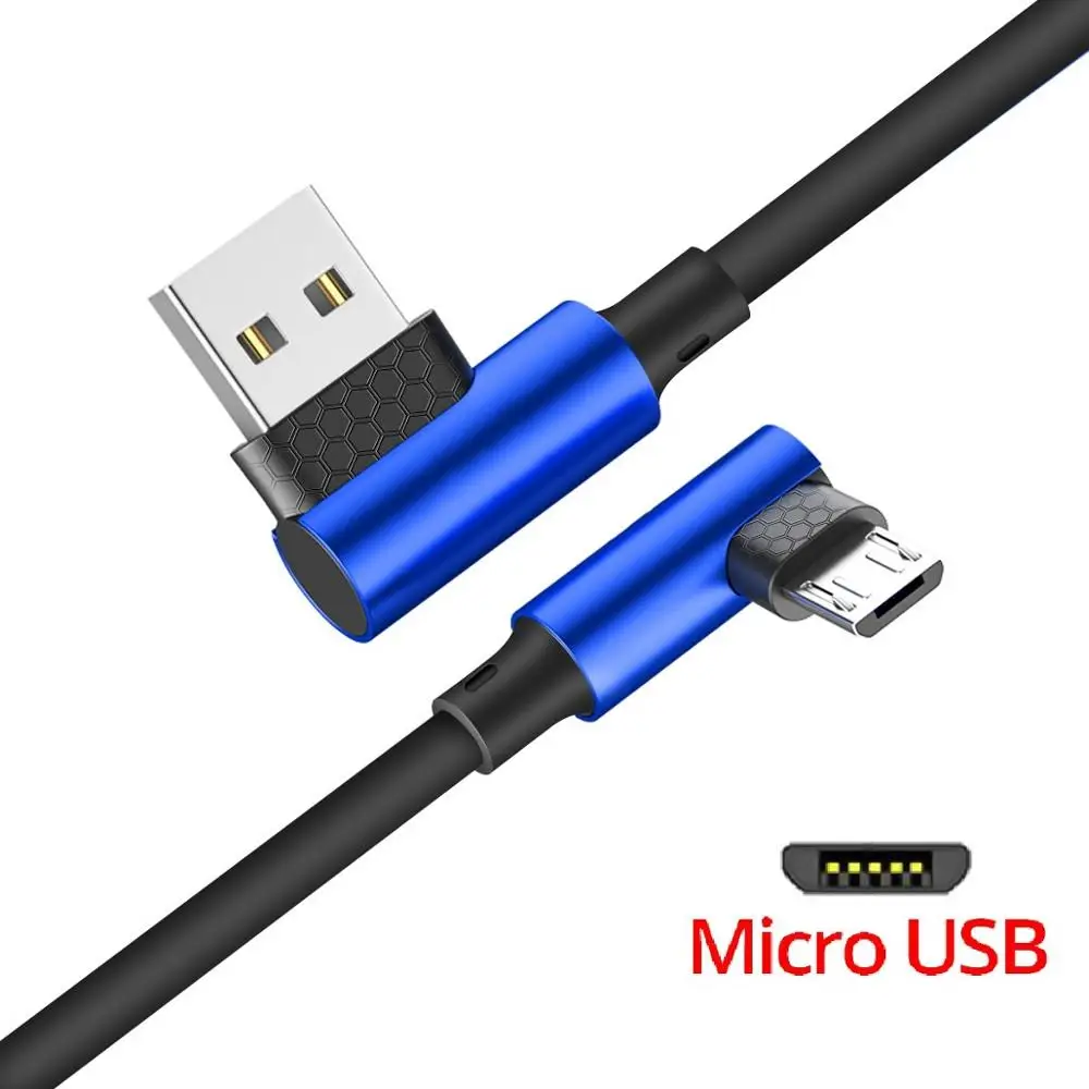 FONKEN Micro USB 90 градусов изогнутый кабель синхронизации быстрое зарядное устройство тип L изгиб кабеля для зарядки и передачи данных кабели для мобильных телефонов 1 м - Цвет: Синий