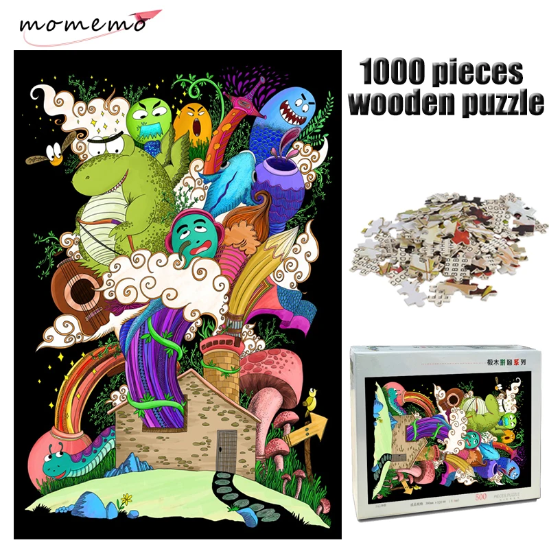 

MOMEMO Lovely Monster Family Jigsaw Puzzle Cartoon 1000 Pieces Wooden Adult Decompression Puzzle for Children Educational Toys