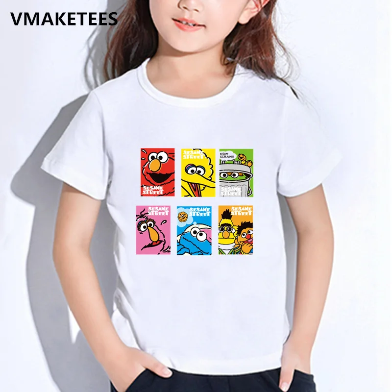 Футболка с короткими рукавами для мальчиков и девочек детская футболка с принтом «Улица Сезам» Забавная детская одежда с монстрами и эльмо HKP5255 - Цвет: HKP5255M