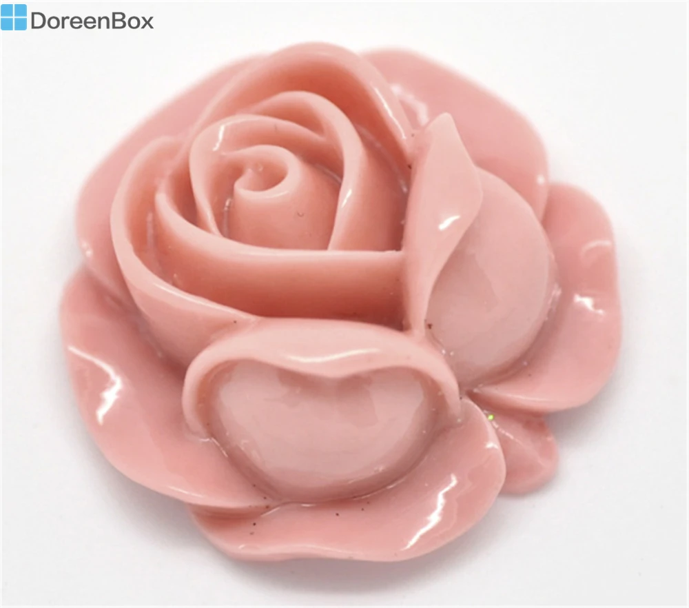 

Doreen Box Lovely 20 Pink Resin Rose Flower Embellishments Jewelry Making Findings 27x27mm (B15637)