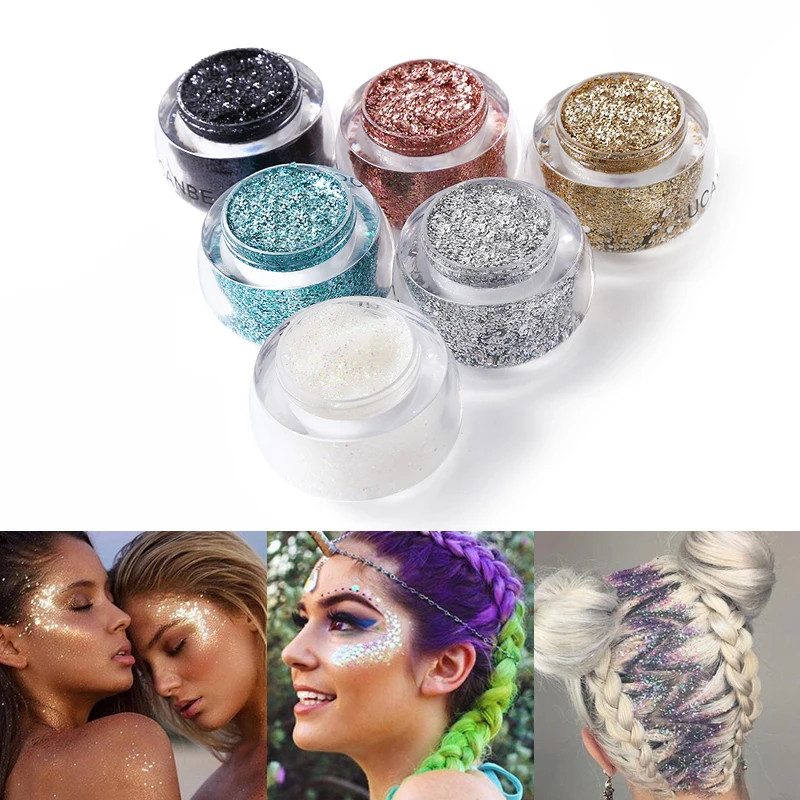 

Brand Makeup Glitter Eyeshadow Powder Cream Diamond Gold Brown Silver Highlight Gel 6 Colors Face Hair Makeup
