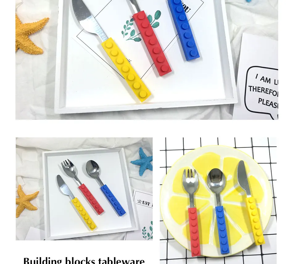 Creative Lego Bricks Portable Silicone Stainless Steel Tableware Set Travel Kids Adult Cutlery Fork Picnic Set Gift Dinnerware (7)