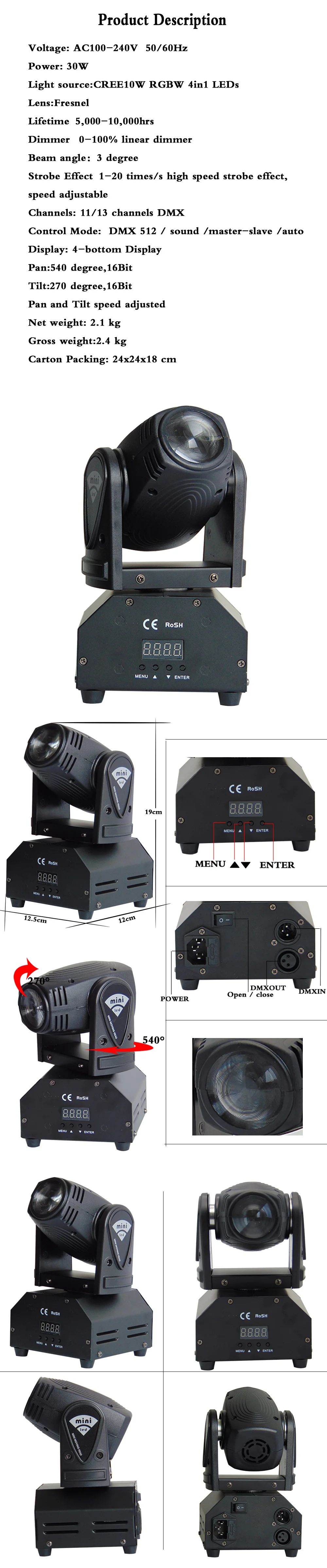 Movendo a Cabeça Mini 10 10 w Rgbw Leve Alta Potência Watt 4 In1 Led Forte Feixe dj 4 Efeito de Iluminação de palco