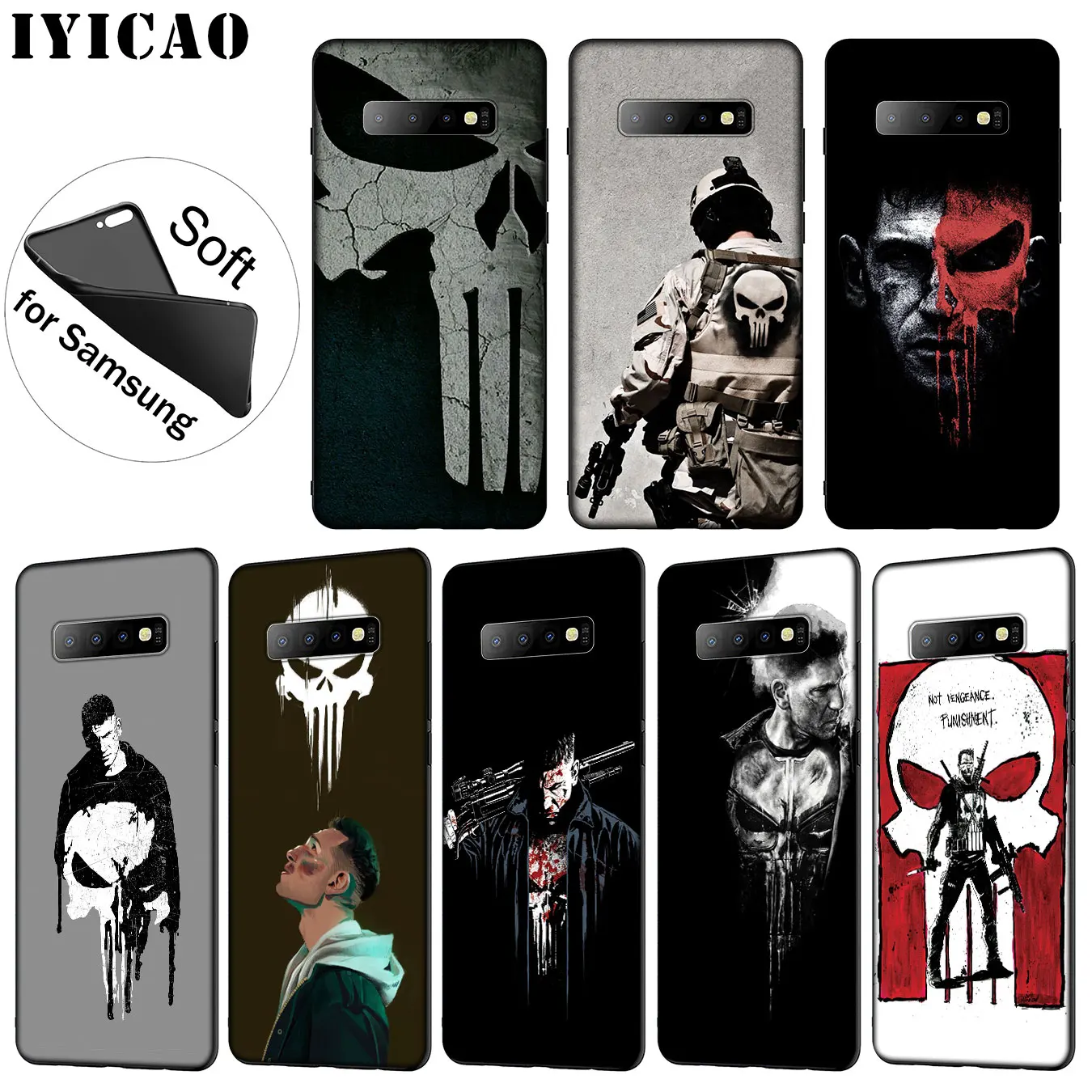 

IYICAO The Punisher Frank Castle Bling Popular Soft Silicone Case for Samsung Galaxy S10 S9 S8 Plus S6 S7 Edge S10e E Cover