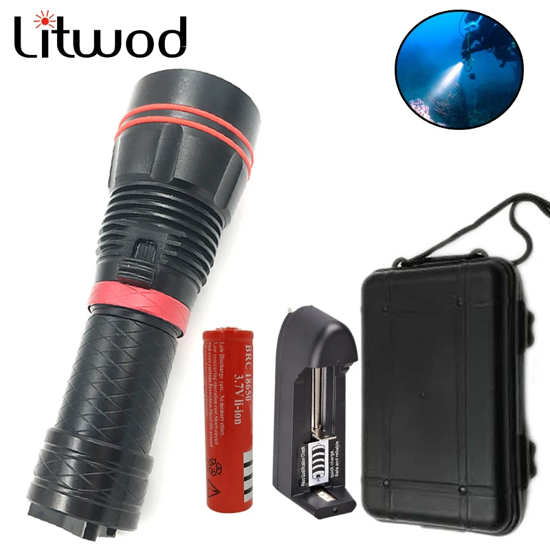 

z30 Diving led flashlight 5000LM XM-L L2 Stepless dimming switch Underwater under water 150m Flashlight IPX8 Battery Charger Box