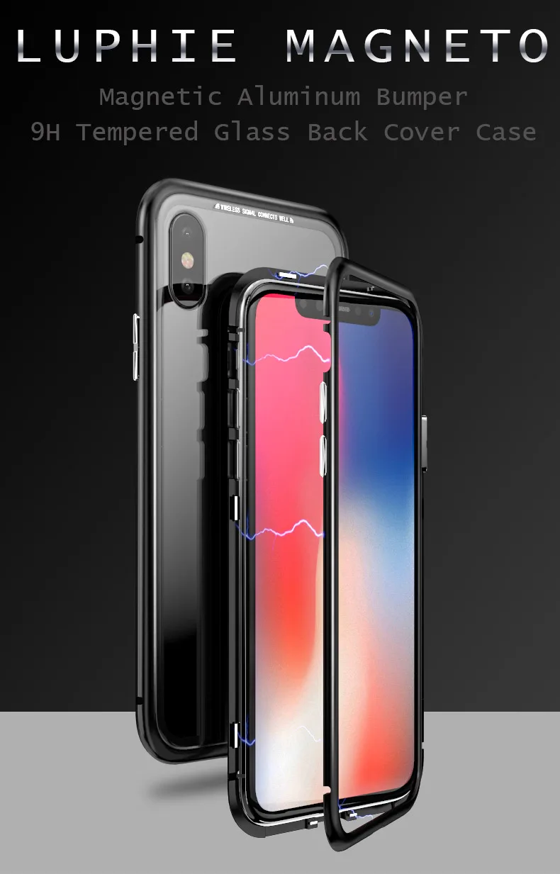Magnetic Adsorption Case for IPhone X 8 7 Plus Clear Tempered Glass + Built-in Magnet plus Metal Ultra Cover |
