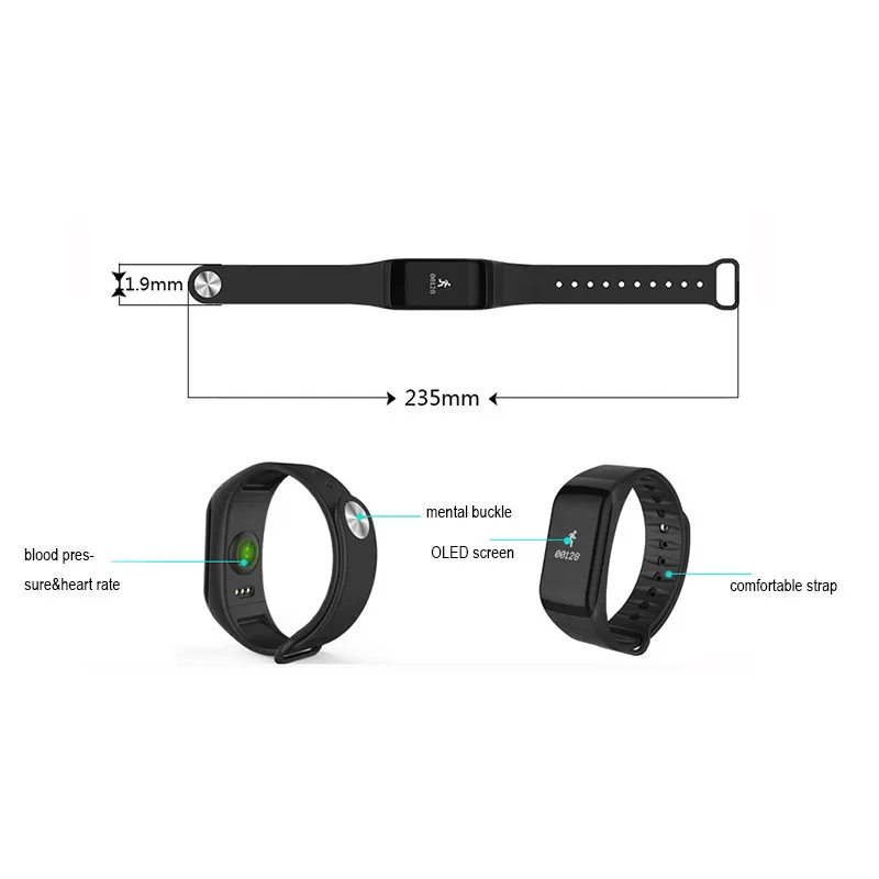 F1 Smart Band Blood Oxygen Blood Pressure Watches Fitness Sport Bracelet Heart Rate Monitor Call/SMS Reminder for xiaomi iphone