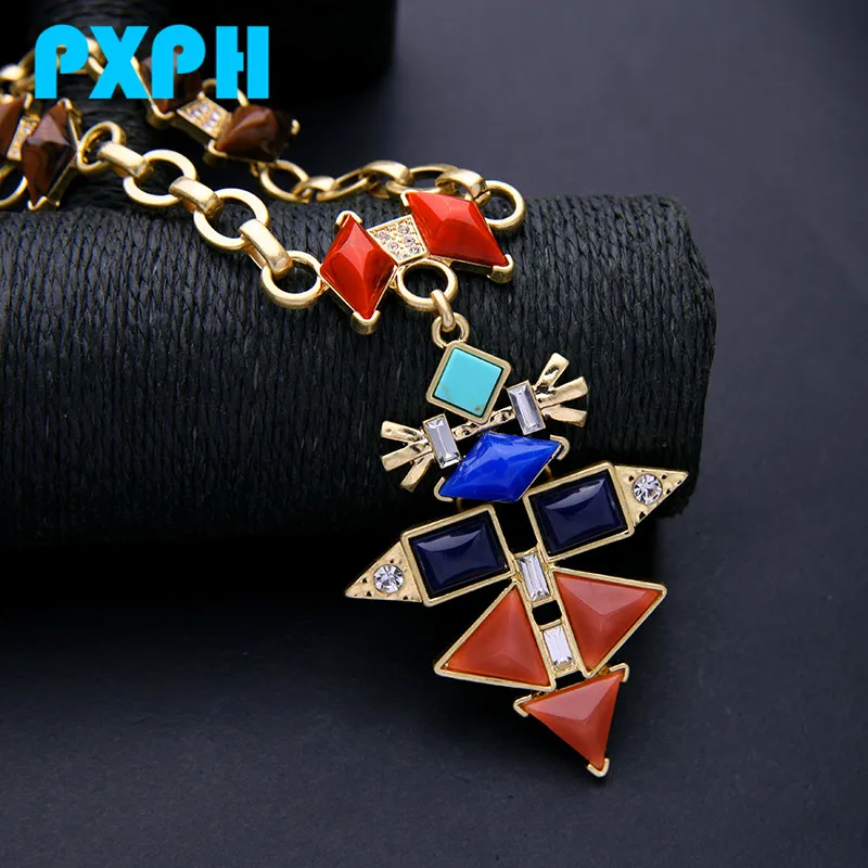 Себе этническая ретро tendy красочные Треугольники Gem Воротник Цепочки и ожерелья