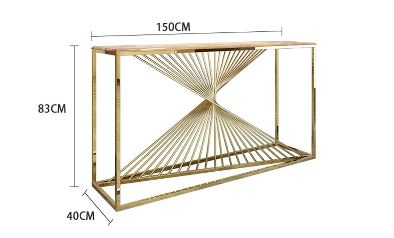 Консольный стол длиной 150 см с рамой из нержавеющей стали в позолоченном корпусе/мраморная столешница
