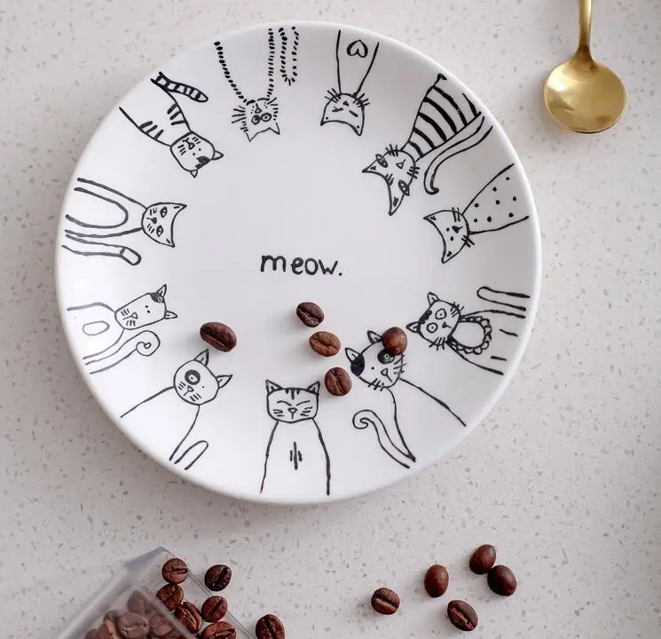 Ins в скандинавском стиле милая керамическая тарелка с котом индивидуальная простая тарелка для завтрака Салатница креативная посуда Q56