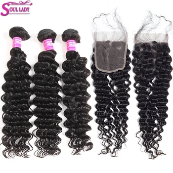 

Soul Lady Bundles And Closure Deep Wave Peruvian Hair Bundles With Closure Deep Wave 100% Cheap Human Hair Bundles With Closure