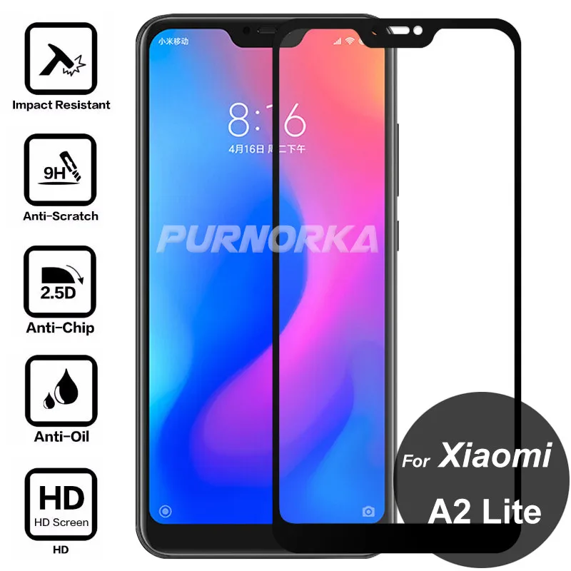 For Xiaomi Mi A2 Lite Global Version Full Cover Tempered Glass 9H Screen Protector All Coverge Protective Film On A 2 5.84&quot | Мобильные