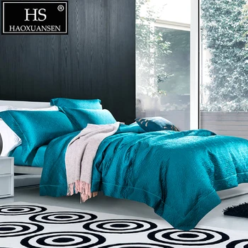 

Luxurious Dark Green Geometric Thickened 4pcs Jacquard Bedding Sets Pure Color Nordic Style Bed Linens King Size Double Bed Set