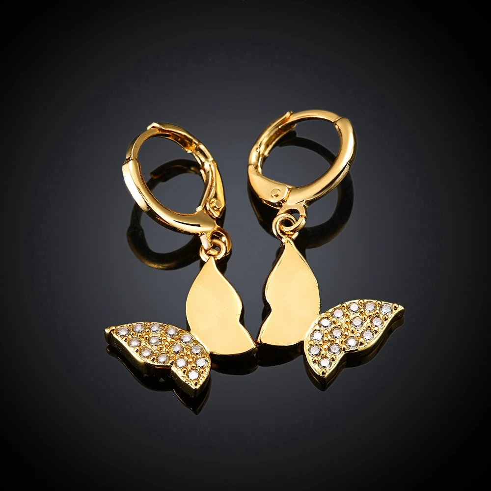 Ayowei изящные украшения кристалл белый циркон подвеска в виде бабочки золотые серьги для женские сережки с подвесками JE1185A