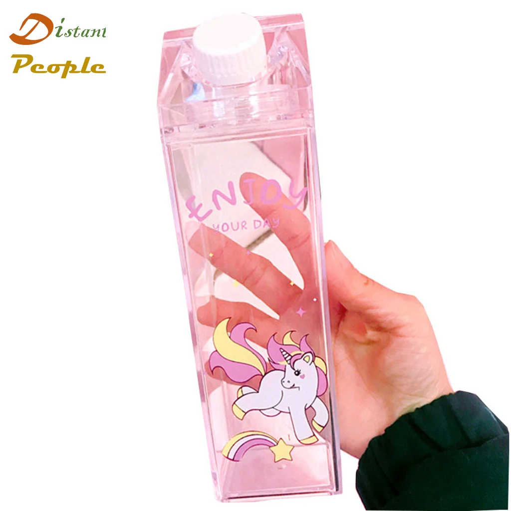 

Cute Cartoon Unicorn Water bottles 450ml Portable Milk Box Shape Drinking Bottle BPA Free Coffee Beer Drinkware