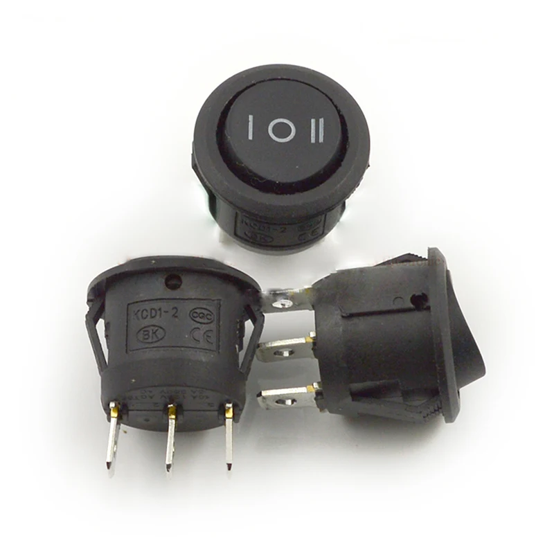200pcs Round Rocker Switch Rocker Power Switch Black 3 foot 3 gear