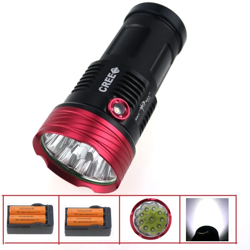 

20000 lumen Skyray 10x CREE XM-L T6 LED tactical Flashlight Rechargeable bicycle Light Torch + 4x 18650 battery + 2x charger