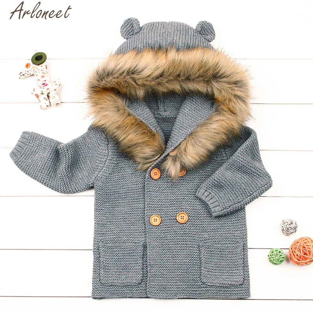 

ARLONEET Toddler Baby Boys Girls Clothes Solid Fur Collar girls jackets baby girl winter clothes 2 years girl coat
