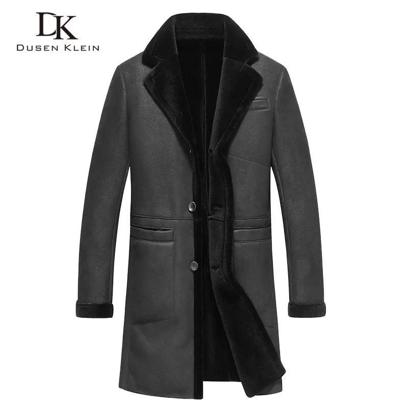 

Shearling coats men Genuine sheepskin Dusen Klein 2017 leather Jacket Wool liner long/Slim leather coats L-5XL Plus size 71C2701