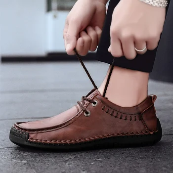 

Rommedal plus size 38-48 boat shoes men leather handmade lace-up outdoor flats casual shoes man lightweight moccasins loafers