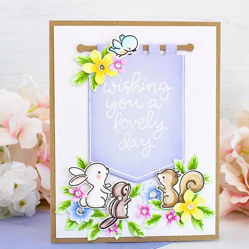 ceng-AIO Bunny Flower Seal Stamp with Cutting Dies Stencil Set DIY Scrapbooking Embossing